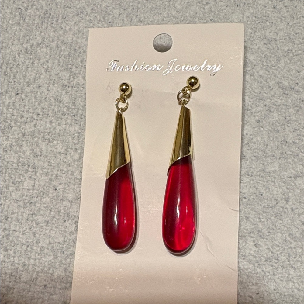 🌹New Arrival🌹Fashion Jewelry Gold-Tone Earrings with Red Teardrops